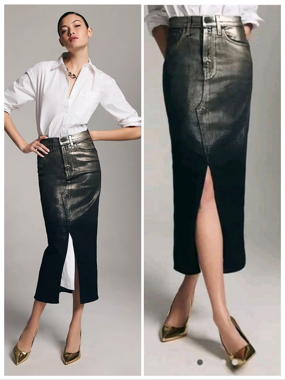 🆕️ HUDSON Ombre Foil Split-Front Reconstructed Denim Skirt Sz 26 Y2K Rocker